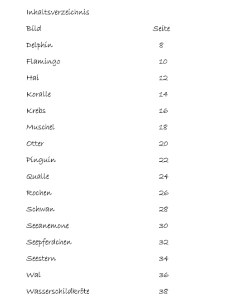 Inhalt Wasser Krafttiere